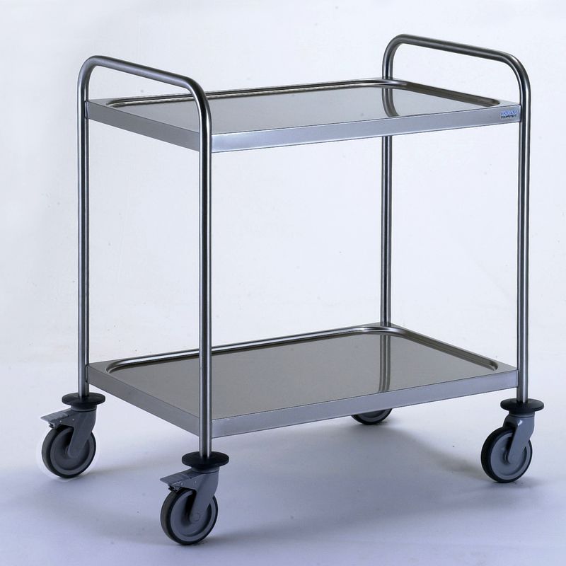 Chariot de service en inox, 2 plateaux amovibles