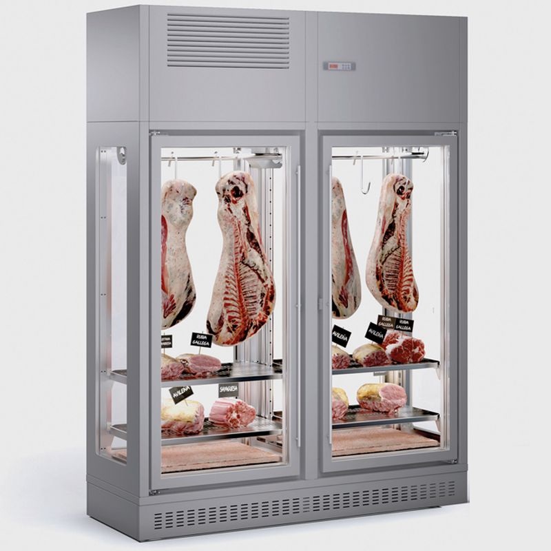 Armoire de maturation pour Boucherie / fromagerie Cave maturation viande  panoramique professionnelle positive noire versus 4 faces vitrées -  700x650x1900 mm, MV 404B