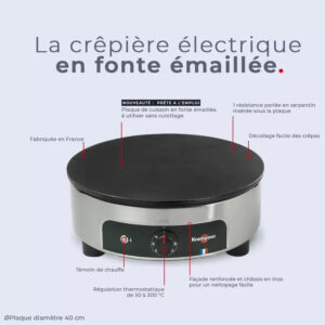 Crêpière Krampouz électrique - Plaque émaillée - Diamètre 40 cm – Image 2