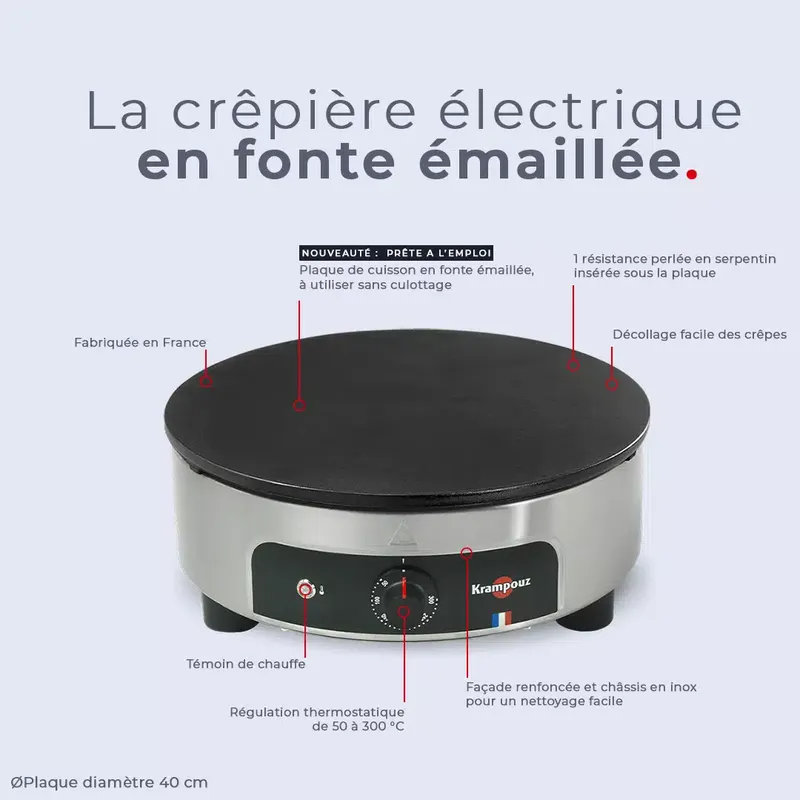 Crêpière Krampouz électrique - Plaque émaillée - Diamètre 40 cm – Image 2
